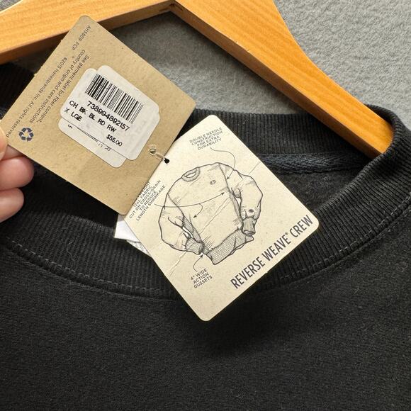 Champion Sweatshirt Mens XL Black Reverse Weave Pullover Embroidered Logo NEW - Picture 5 of 8